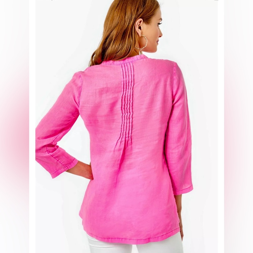 Lilly Pulitzer NWT Sarasota Seacoast Linen Tunic Pink Isle Size XL - Picture 5 of 9
